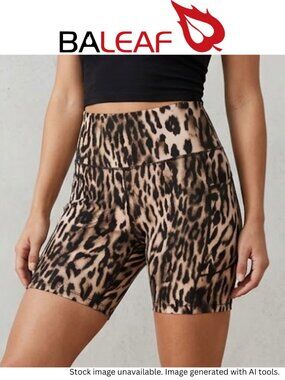 Baleaf Women's High Waisted Leopard Print Light Compression Bike Shorts Size XL